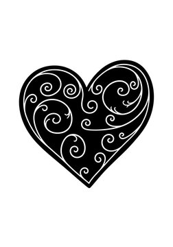 Intricate Black Heart: A Swirling, Hand-Drawn Design