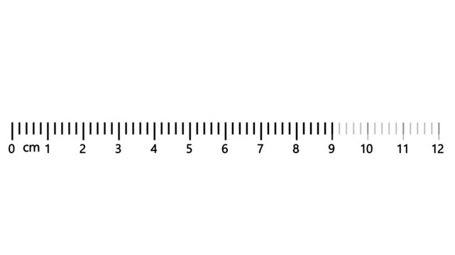 A ruler with centimeter markings from 0 to 12 on the white background count counting