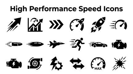 Collection of High Performance Speed Icons Representing Rapid Motion and Acceleration in Flat Style © MstSomaya