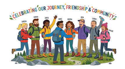 Obraz premium Diverse Group of Hikers Celebrating Friendship and Community Outdoors