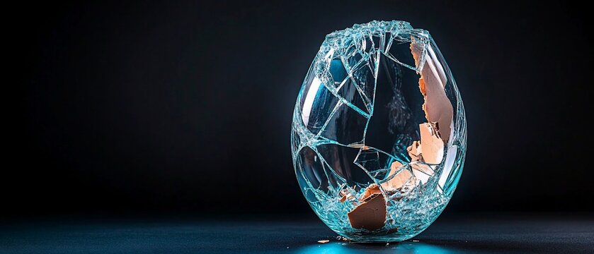 Shattered glass vase, fragile beauty broken