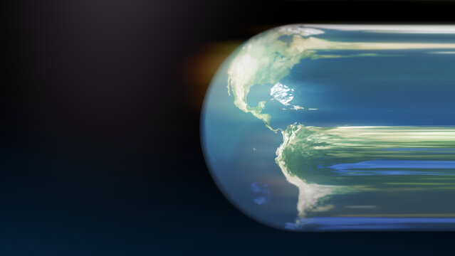 Planet earth smearing into horizontal pixel stretch streaks of ocean blue and land green, modern data-style globe art for tech branding, news intros and campaigns.