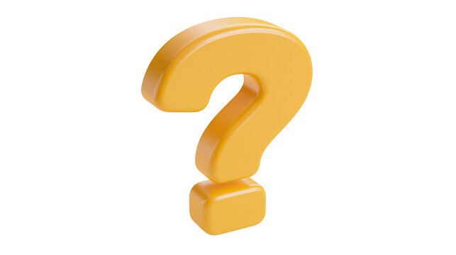 Glossy yellow question mark symbol, isolated on transparent background