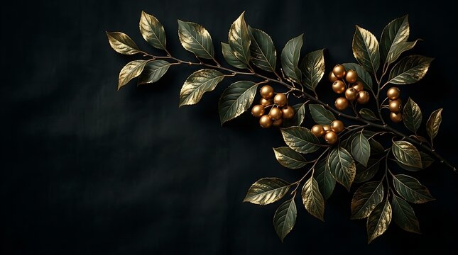 Golden botanical branch with berries