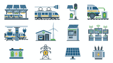 Collection of renewable energy and industrial technology icons. © Nelya