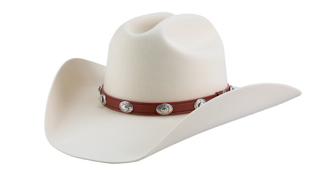 Cream cowboy hat with decorative concho band, isolated on transparent background