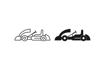 Obraz premium Go kart racing car icon set isolated on white background. Side view of a motorsport gokart vehicle in outline and silhouette graphic style