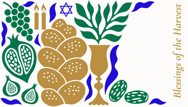 Heritage celebration with challah, pomegranates and festive night atmosphere &mdash; poster design