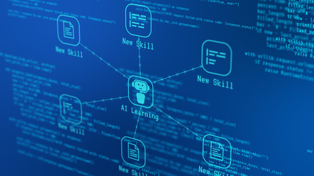 AI agent skill concept, machine learning model, knowledge repository access, and futuristic system design framework intelligent code workflow automation, data processing scripts