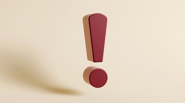 Point d'exclamation en trois dimensions rouge bordeaux flottant