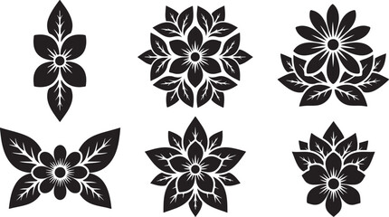 Fototapeta premium Collection of elegant black floral motifs and decorative elements for design.