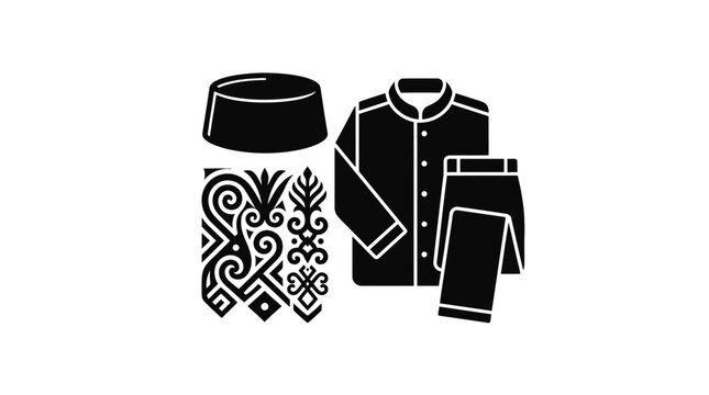 Traditional Islamic Clothing Set: Songkok, Sarong, and Baju Melayu Icon