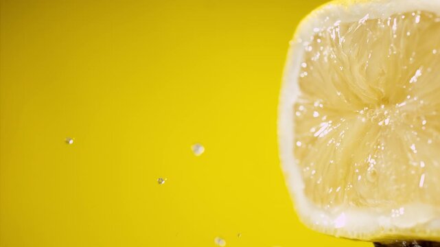 Squeezing out fresh lemon juice at super slow motion at 1000 fps