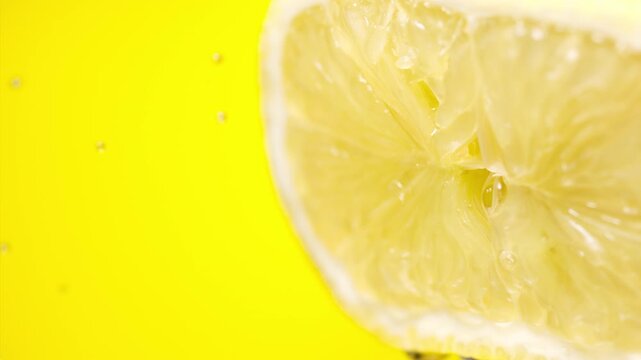 Squeezing out fresh lemon juice at super slow motion at 1000 fps