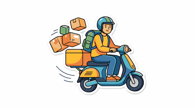A cheerful person on a scooter delivers packages with speed
