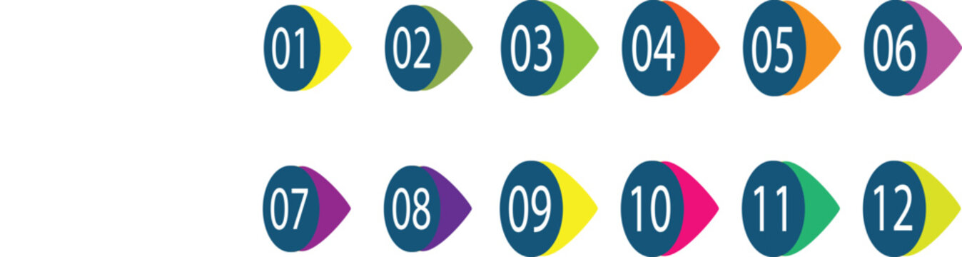 Colorful Infographic Number Bullet Points Vector Set on White Background