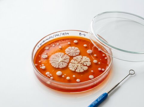 Staphylococcus Epidermidis Bacterial Colonies in Petri Dish