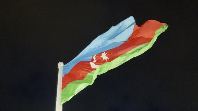 Azerbaijani fFag Waving  In The Sky