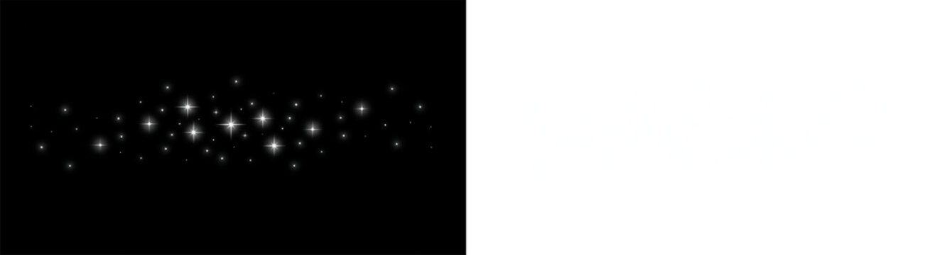 Sparkling white star trail on transparent background for magic glowing effect and festive holiday design decoration.