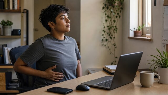 Screen Apnea South Asian adult slim build person at home office desk