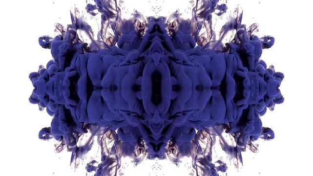 Dark violet ink folds into a mirrored psychological pattern on white, creating an eerie abstract screensaver for horror titles, thriller credits, gothic visuals and VJ projections.