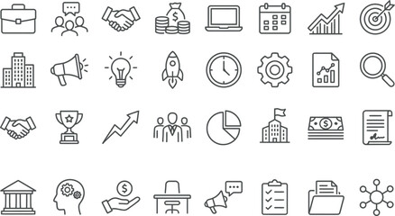 Fototapeta premium Business icon set finance strategy growth and management linear illustrations