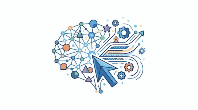 Abstract brain with digital connections mouse cursor and gears
