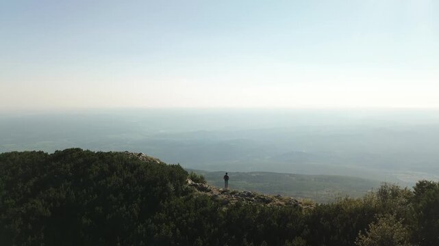 Drone Aerial Orbit of Vojak Stone Tower and Radar Station on Mount Učka, Croatia