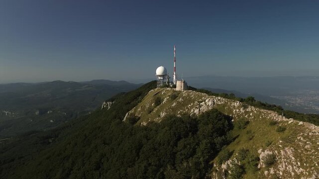 Drone Aerial View of Vojak Tower and Učka Mountain Summit, Croatia