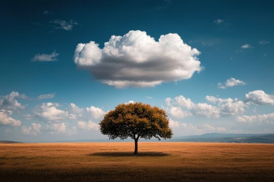 Solitary tree grassland cloud sky landscape horizon field nature outdoor serene