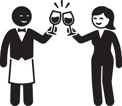 Two people toasting with wine glasses celebrating smiling dressed up.
