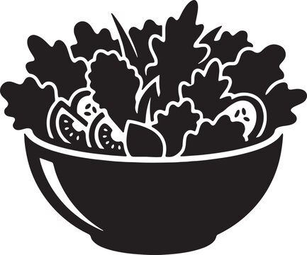 Fresh mixed garden salad in bowl icon with green leafy vegetable slices of tomato and cucumber concept for vegetarian healthy lifestyle eating.