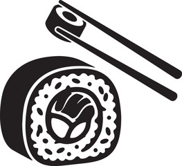 Japanese maki sushi roll with chopsticks vector illustration for asian restaurant branding and seafood menu design isolated on checkered background. © dkzone09 
