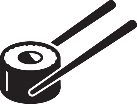 Sushi with chopsticks icon, vector illustration isolated on transparent background, outline food symbol, japanese cuisine element.