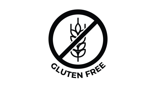 Minimalist black and white gluten free icon featuring a wheat stalk inside a circular symbol
