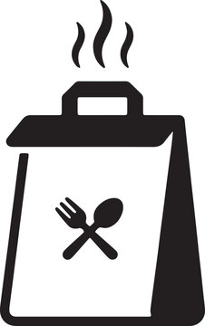 Takeaway food bag with hot meal symbol, vector illustration isolated on transparent background, delivery service icon.