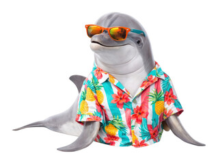 Obraz premium PNG Dolphin wearing tropical shirt