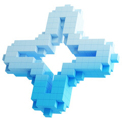 Fototapeta premium Voxel pixel art blue star ring cross, 3d block geometric element, 3d Rendering.
