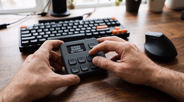 Creative professional working with customized programmable macro keyboard for digital workflow and productivity keyboard productivity workflow controller creative