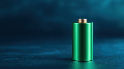Fototapeta premium Striking green metallic battery, highlighting eco friendly power storage and modern innovation concept.