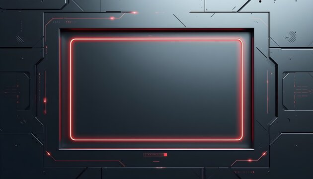 Futuristic Sci-Fi Control Panel with Red Neon Light Border and Empty Screen Mockup