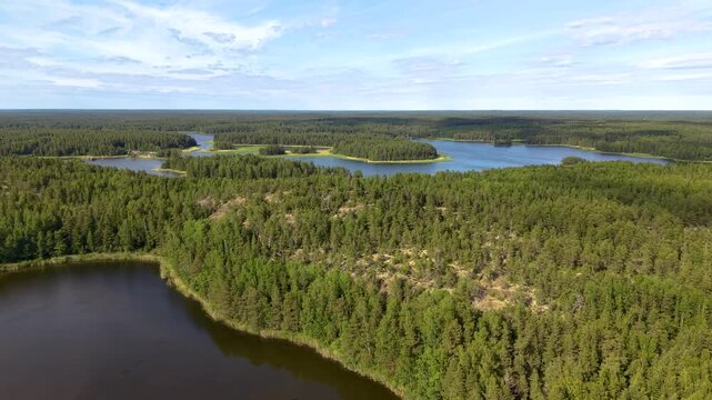 Aerial drone view to the Baltic Sea coast near Hamina, Finland, in the Eastern Gulf of Finland archipelago.