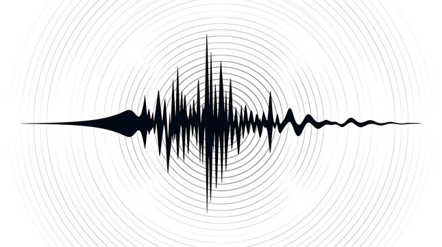 Black earthquake seismic waveform graph on white background with waveform
