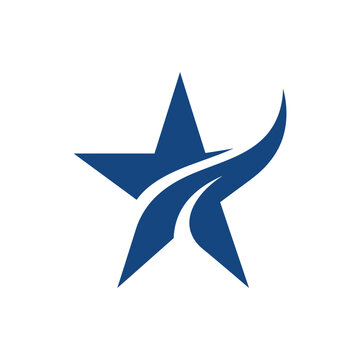 Abstract Blue Star Logo with Dynamic Path Symbolizing Success and Growth
