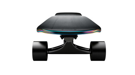 Black skateboard with rainbow edge detail, isolated on transparent background © Nina