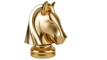 Shiny golden chess knight piece, isolated on transparent background © Nina