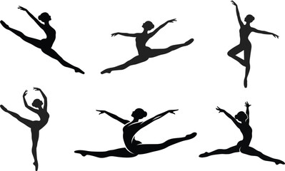Set of ballerina silhouettes in different dance poses, elegant ballet dancer vector collection © DolaMoni
