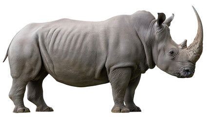 Obraz premium Massive grey rhinoceros with large horn, isolated on transparent background