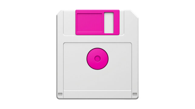 White floppy disk with pink accents, isolated on transparent background