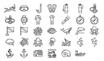Modern Scuba Diving Monoline Icon Pack © Prodip